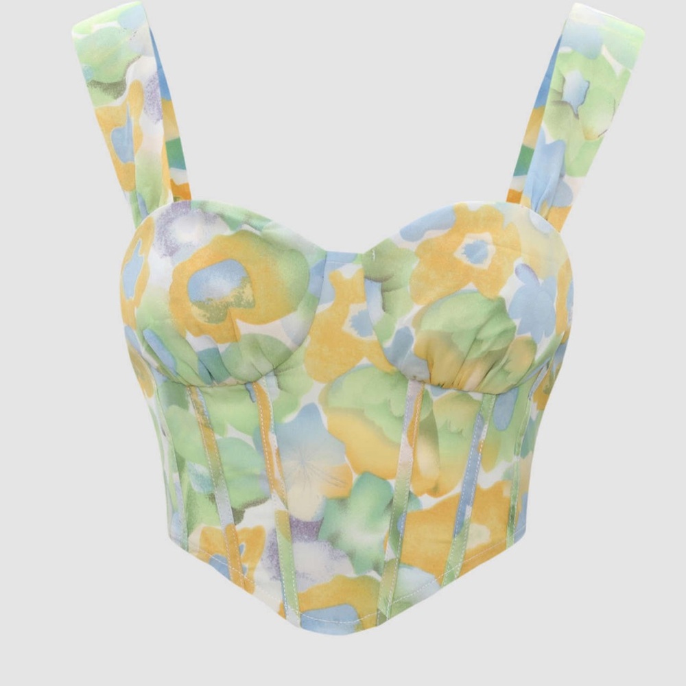 Cider Yellow and Green Bustier Bodysuit Crop Top
